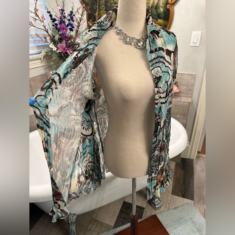 Pristine Alberto Makali long Sheer colorful Button Down Shirt Sexy - Picture 5 of 11